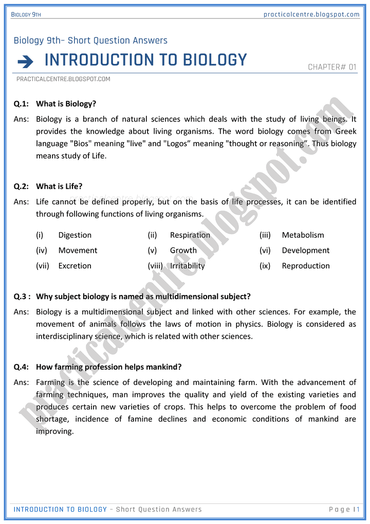 introduction-to-biology-short-question-answers-biology-9th-notes
