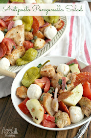 Two classic Italian salads are combined into one in this delicious Antipasto Panzanella Salad that's perfect for backyard BBQ's & potlucks.