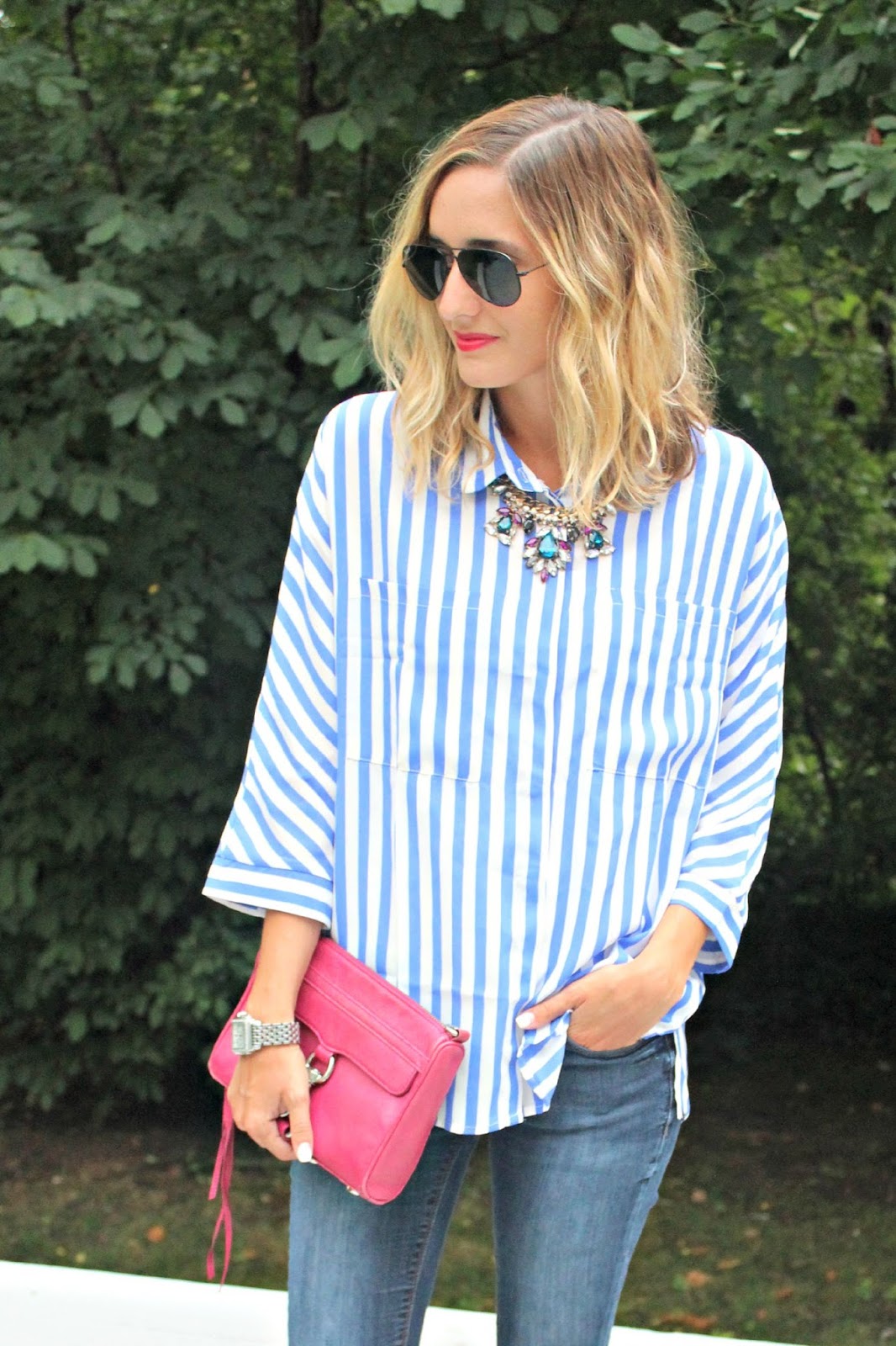 shein blue striped top