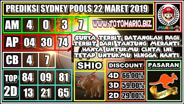 PREDIKSI TOGEL SYDNEY POOLS 22 MARET 2019