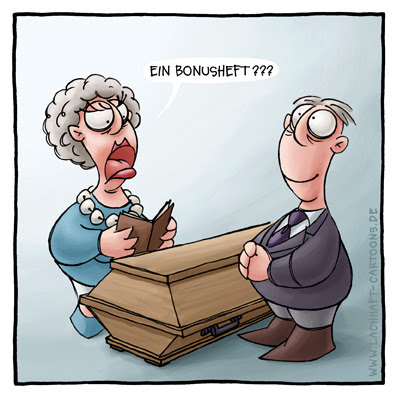 Bonusheft Beerdigung Bestattung Bestattungsunternehmer tod sterben makaber Sarg Unternehmergeist Geschäftssinn tüchtig verkaufen Vertreter Cartoon Cartoons Witze witzig witzige lustige Bildwitze Bilderwitze Comic Zeichnungen lustig Karikatur Karikaturen Illustrationen Michael Mantel lachhaft Spaß schwarzer Humor