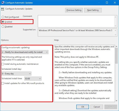 configure automatic updates policy