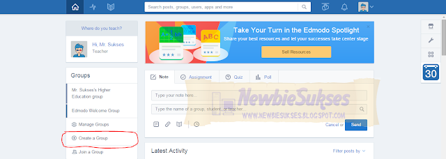 Jika sudah login menggunakan akun Edmodo untuk guru anda, silahkan klik Create a Group.