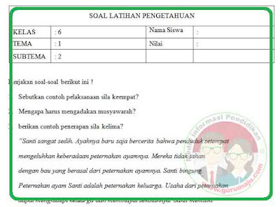 Soal UH / PH Kelas 6 Tema 1 Kurikulum 2013 Revisi 2018