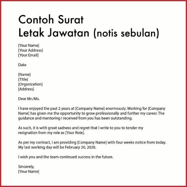 Beberapa contoh surat letak jawatan