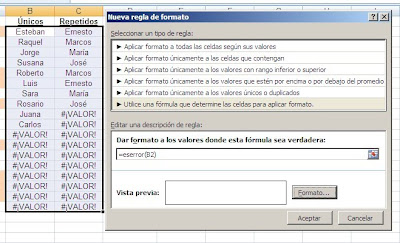 Excel elementos únicos y repetidos