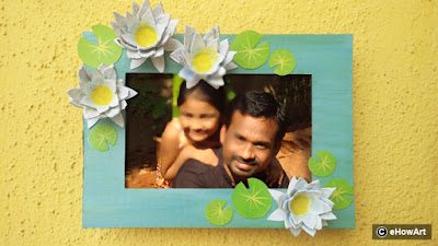 cardboard frame, best out of waste, father's day gift, diy photo frame, egg box craft, egg carton craft, egg cover craft, water lily craft, pond craft, diy, do it yourself, creative, reuse craft, school project, kids craft, handmade gift, easy craft, flowers photo frame, how to make photo frame, ehowart