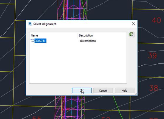 Selecting an alignment in Autodesk Civil 3D