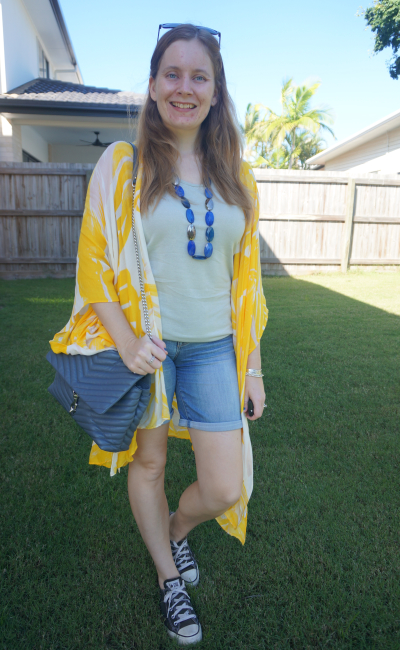 Away From Blue  Aussie Mum Style, Away From The Blue Jeans Rut: Denim  Shorts, Pink Tees and Blue Kimonos With Louis Vuitton Neverfull: Weekday  Wear Linkup