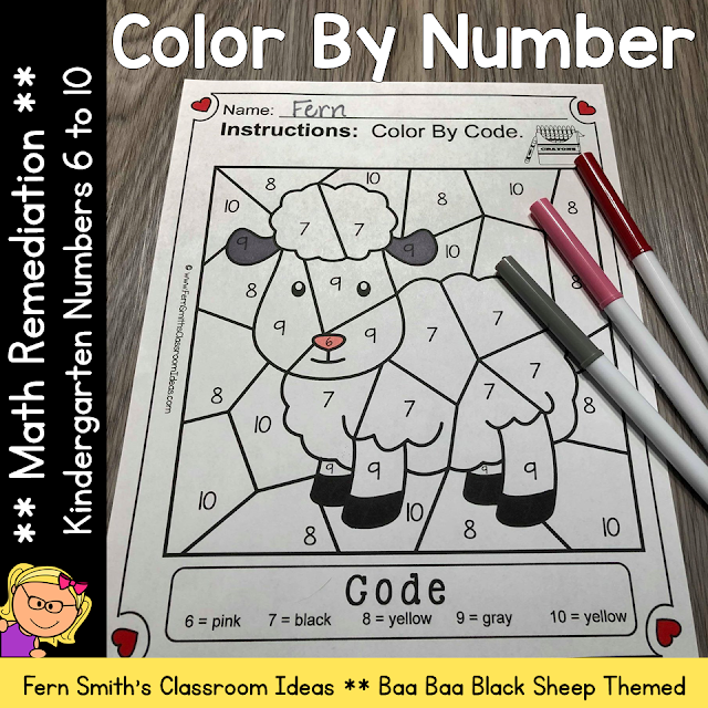 Color By Number For Math Remediation Numbers 6 to 10 Baa Baa Black Sheep Themed Resource by #FernSmithsClassroomIdeas
