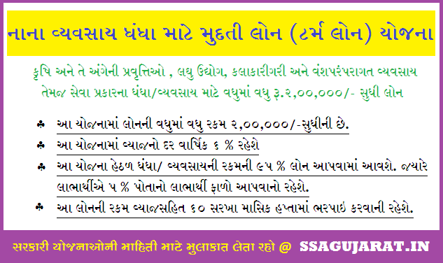 મુદતી લોન (ટર્મ લોન) યોજના |  Term Loan Scheme Gujarat