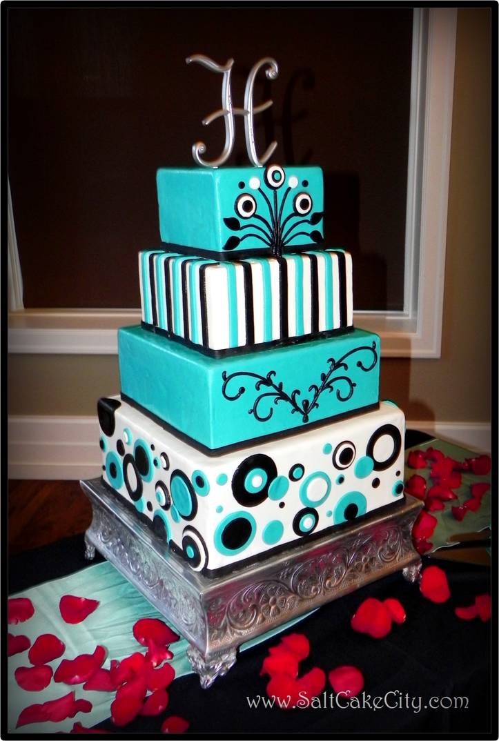  wedding colors black white and Tiffany blue The whole cake 