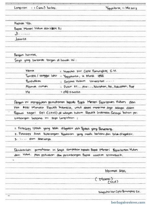 Contoh Surat Lamaran Kerja Kertas Folio Bergaris Berbagai Contoh