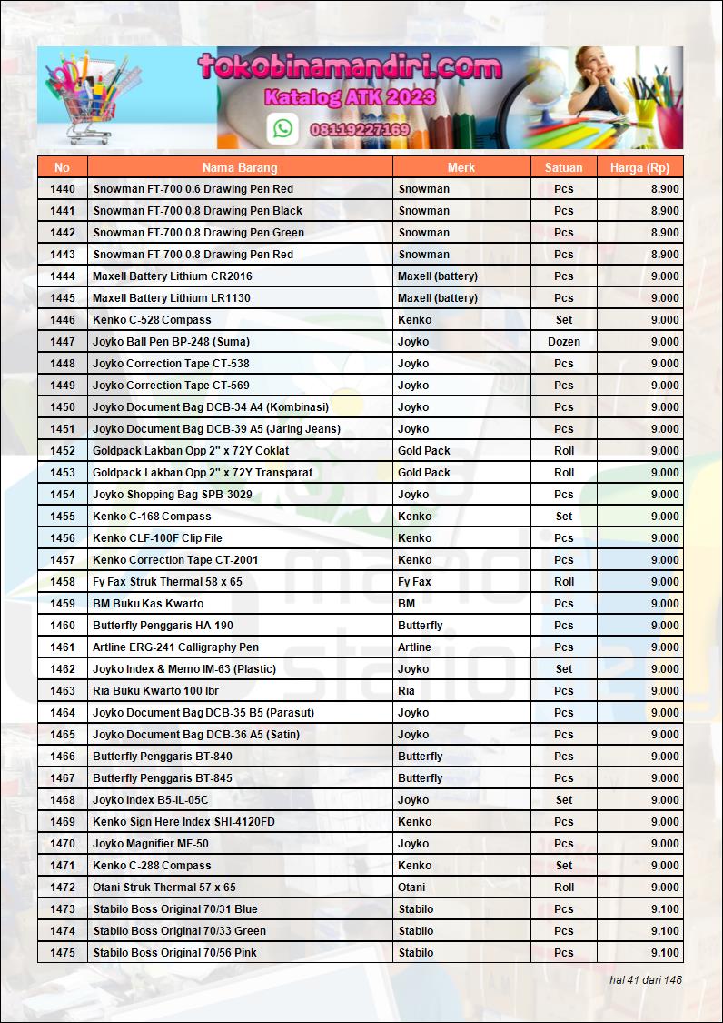 katalog murah toko alat tulis kantor bina mandiri stationery 2023