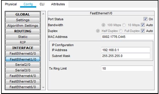 Setting Interface FastEthernet1/0