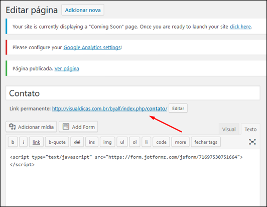Como inserir um formulário de contato JotForm no Wordpress - Visual Dicas