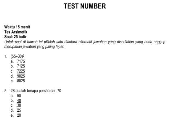 Contoh Soal Psikotest Tes Cpns Arsimetik Matematika Dan Kunci