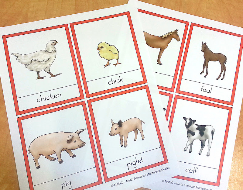 NAMC adding new works to montessori environment year end complimentary printable farm animal matching