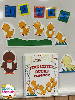 Five Little Ducks Speech and Language Activities with book and storytelling pieces.