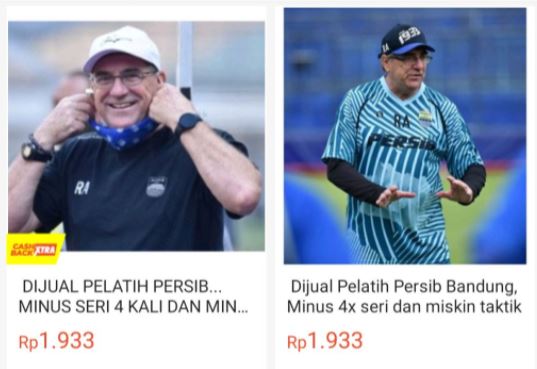 Bobotoh Iseng, Pelatih Persib Dijual di Toko Online