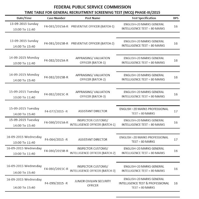 Fpsc-exam-schedule