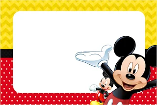 Mickey en Fondo Amarillo con Zigzags y Rojo con Lunares: Invitaciones para Imprimir Gratis.