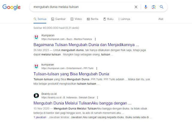 Hasil Pencarian Google mengubah dunia melalui tulisan