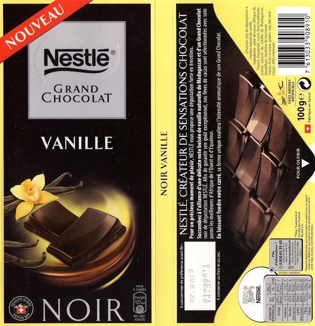 tablette de chocolat noir gourmand nestlé grand chocolat vanille