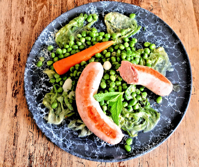 petits pois, saucisse alsacienne