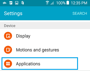 علامة تبويب التطبيقات على شاشة إعدادات هاتف Android