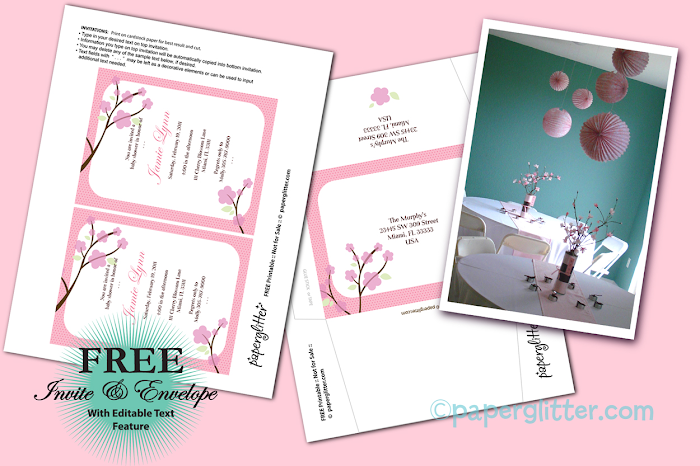 FREEBIE Printable Cherry Blossom Bridal Shower Invitations