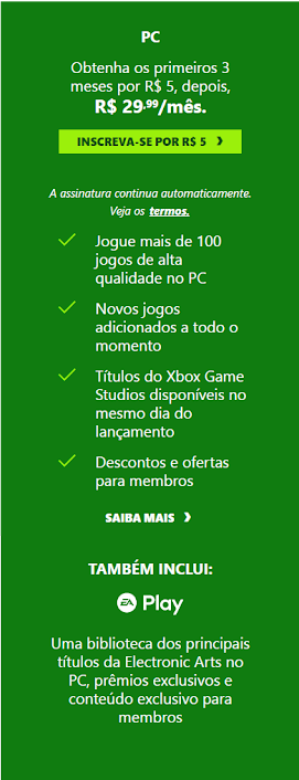Xbox game pass pc 5 reais