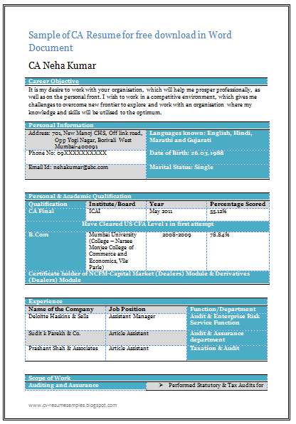 Resume Sample Word File Free Download / cv word document download : The header spotlights your name and title.