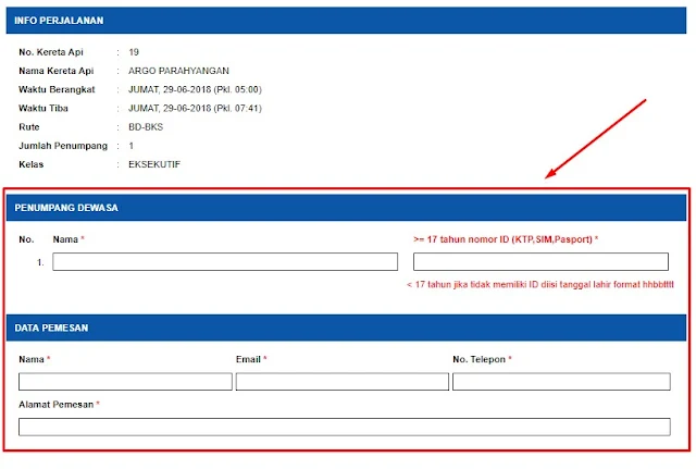 isi form data penumpang kereta api