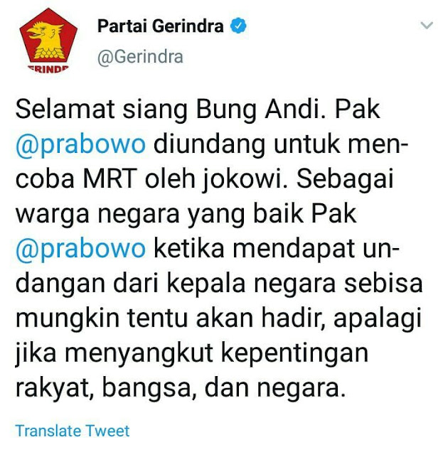 HANYA UTK YG CERDAS,...TENTANG PERTEMUAN PAK PRABOWO dengan JOKOWI di UNDANGAN PERESMIAN MRT