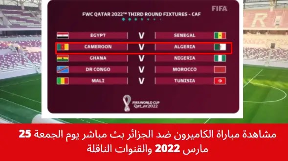 مشاهدة مباراة الكاميرون ضد الجزائر بث مباشر يوم الجمعة 25 مارس 2022 والقنوات الناقلة
