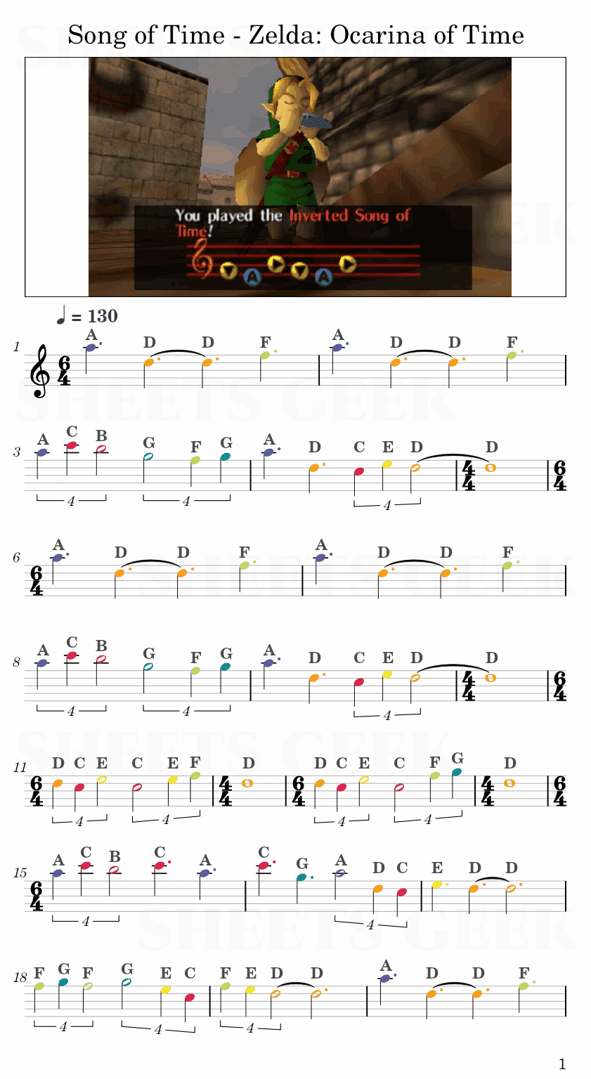 Song of Time The Temple Of Time - The Legend of Zelda: Ocarina of Time Easy Sheet Music Free for piano, keyboard, flute, violin, sax, cello page 1