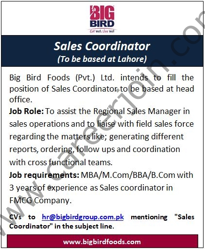 Big Bird Foods Pvt Ltd Jobs Sales Coordinator