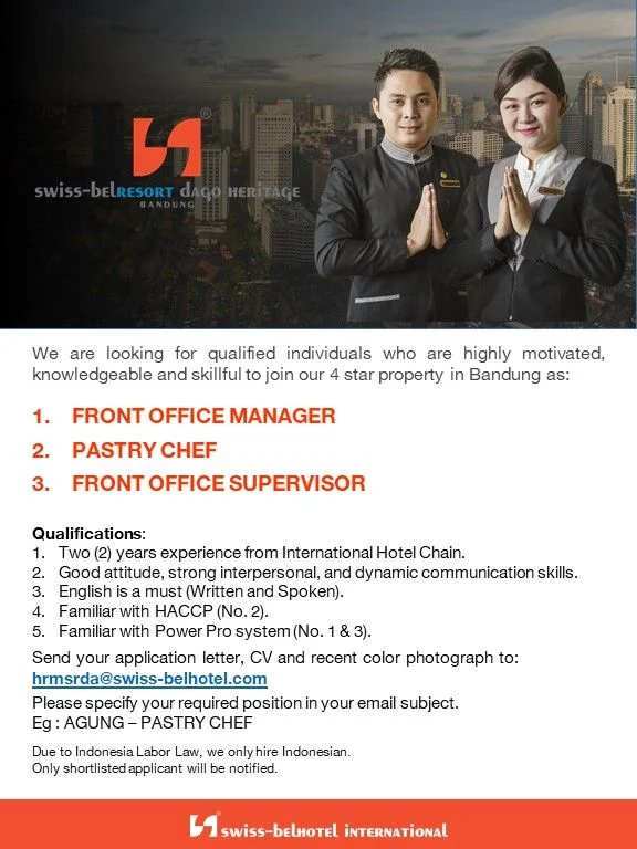 Swiss-Belresort Dago Heritage Bandung Jobs News May 2023
