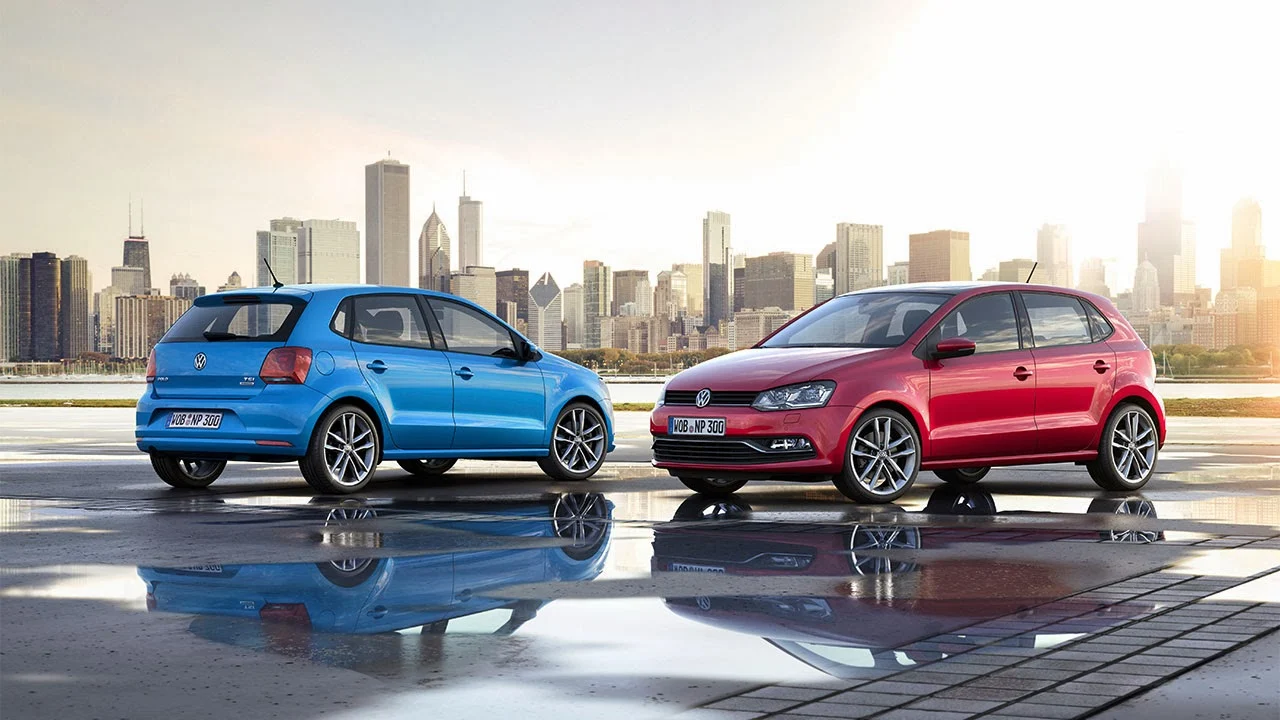 Volkswagen Polo blue and red