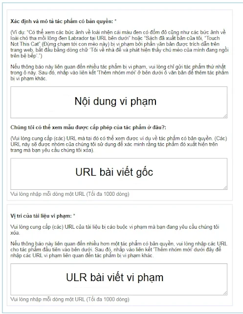 Báo cáo vi phạm bản quyền nội dung  với Google cho web/blog đã đăng ký DMCA