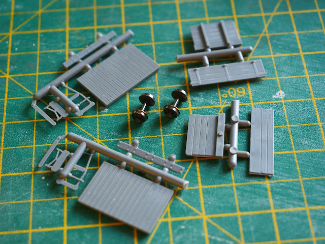 The sprues of a 009 Society 3 plank wagon kit