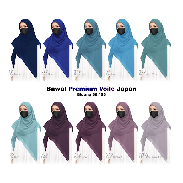 Tudung bawal bidang besar 50" cotton voile Japan