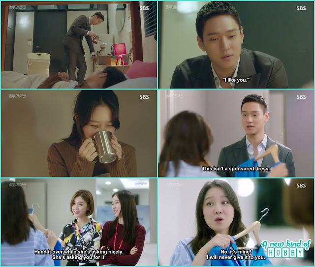 jung won made coffe for na ri and told he like her and in monring he gave the ble dress to na ri which he stictched himself  - Jealousy Incarnate - Episode 9 Review