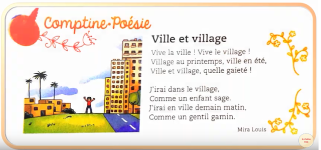 Comptine_Poésie : ville et village - mes apprentissages en français للمستوى التعليم الإبتدائي