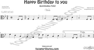  Viola Partitura de Happy birthday to you (Cumpleaños Feliz) Sheet Music for Viola Music Score