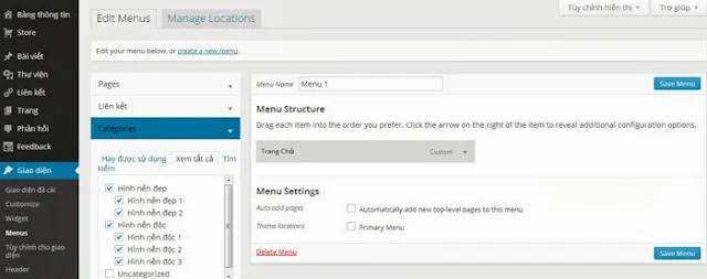 cài đặt menu trong blog wordpress 1