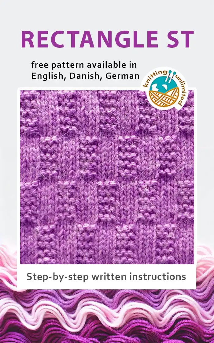 Rectangular stitch pattern is free and available in English, Danish, and German.