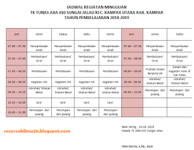Contoh Format Jadwal Harian dan Mingguan Lembaga PAUD