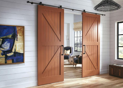 Double-side sliding barn door for farmhouse interior design